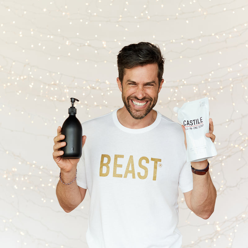 Beast T Shirt Mens with Hand Wash Bottle and Castile Soap